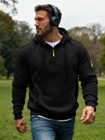 Men's Fleece Workout Athletic Pullover Hoodie Long Sleeve Basic Quarter Zip Pullover Sweatshirt with Kanga Pocket