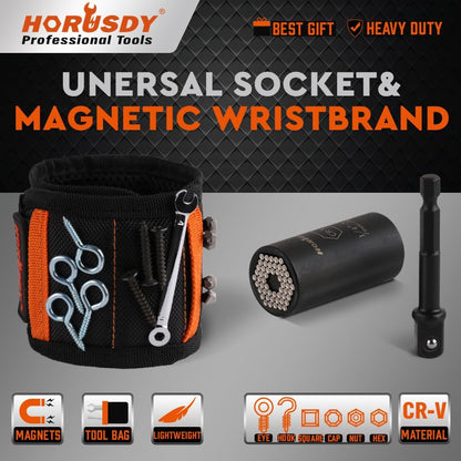 HORUSDY Magnetic Wristband, Gifts for Dad, with Strong Magnets for Holding Screws, Nails, Drilling Bits, Tool Gift for Men