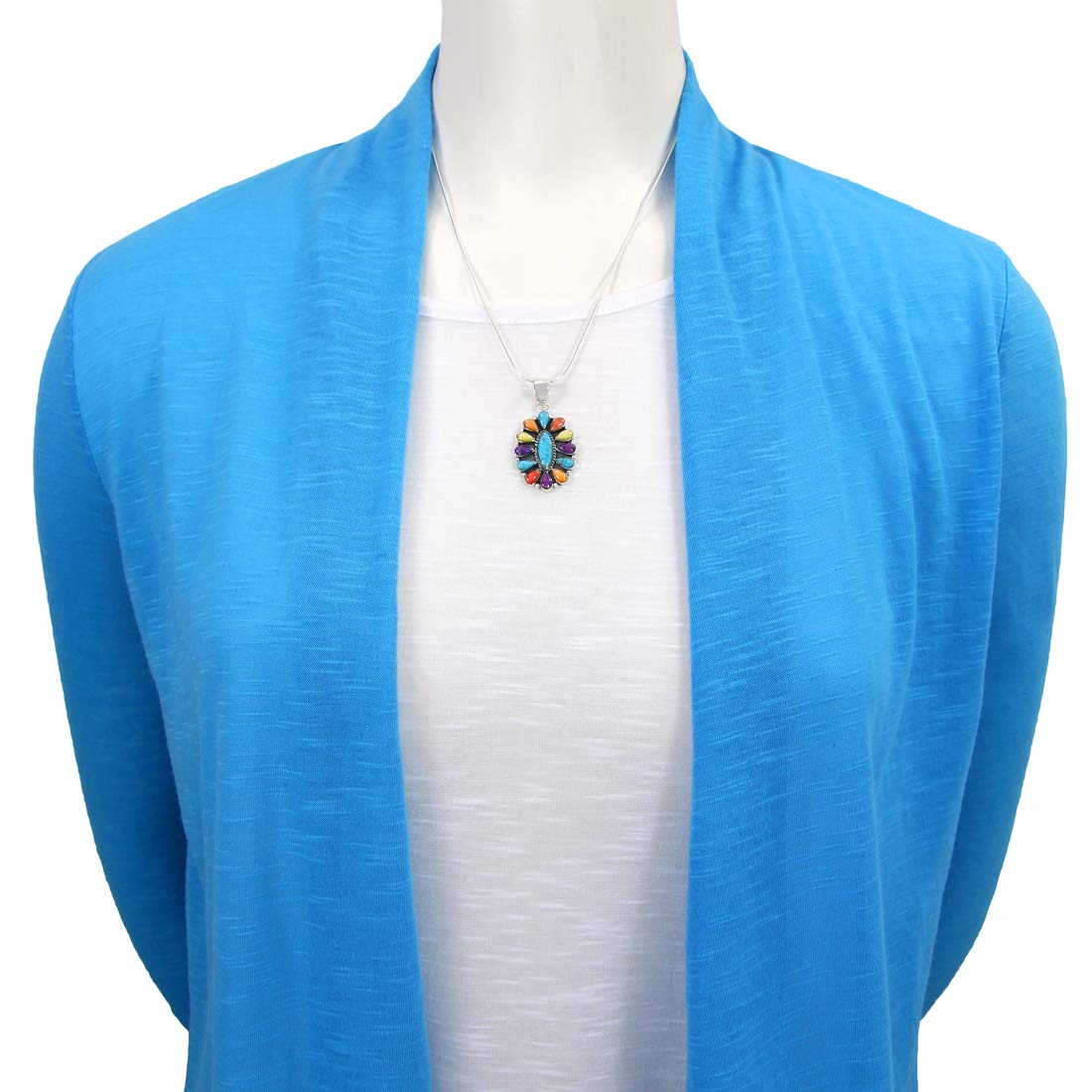 Turquoise Necklace 925 Sterling Silver & Genuine Gemstones Pendant 20"