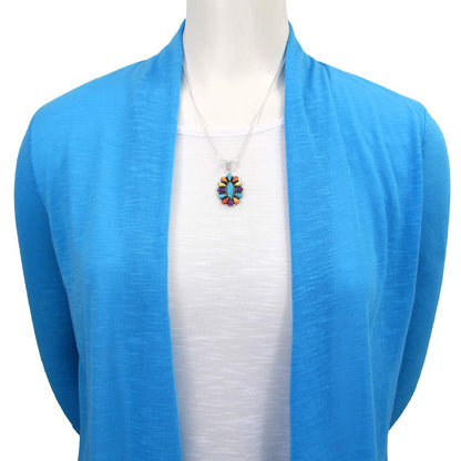 Turquoise Necklace 925 Sterling Silver & Genuine Gemstones Pendant 20"