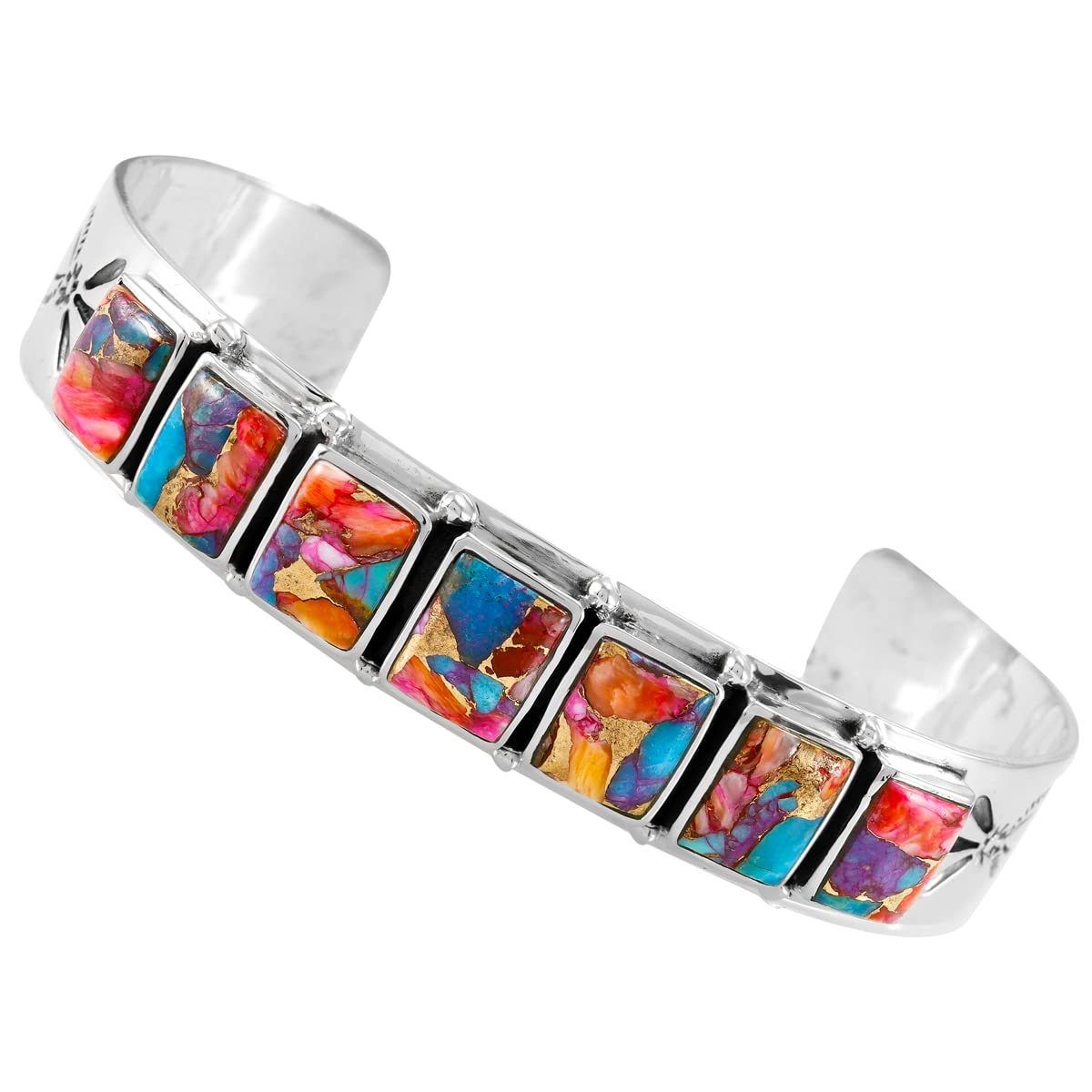 Turquoise Bracelet Sterling Silver 925 Genuine Gemstones Cuff Bracelet