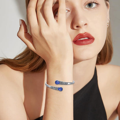 925 Sterling Silver Genuine Gemstone Bracelet for Women Men Handmade Adjustable Boho Navajo Style Bangle Cuff Natural Stone Jewelry Gift