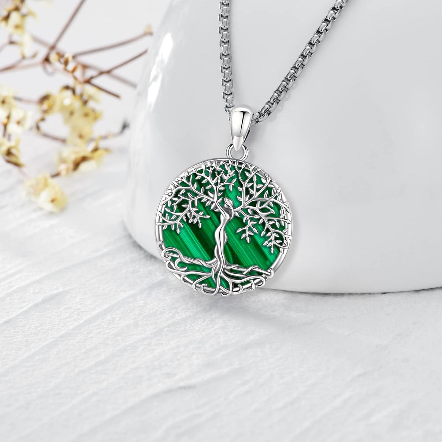 Jewelry Gifts - Tree of Life Necklace Sterling Silver Abalone Shell/Opal/Moonstone/Black Onyx/Turquoise/Malachite/Crystal Family Tree of Life Jewelry for Women Men