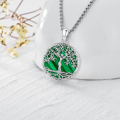 Jewelry Gifts - Tree of Life Necklace Sterling Silver Abalone Shell/Opal/Moonstone/Black Onyx/Turquoise/Malachite/Crystal Family Tree of Life Jewelry for Women Men