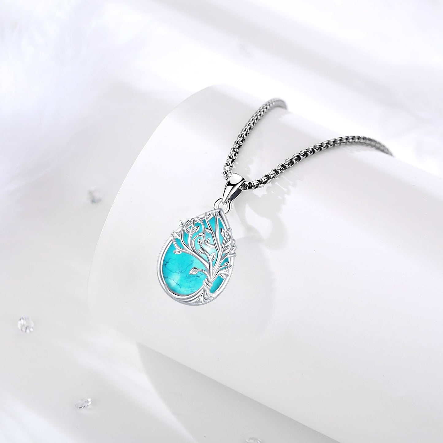 Jewelry Gifts - Tree of Life Necklace Sterling Silver Abalone Shell/Opal/Moonstone/Black Onyx/Turquoise/Malachite/Crystal Family Tree of Life Jewelry for Women Men