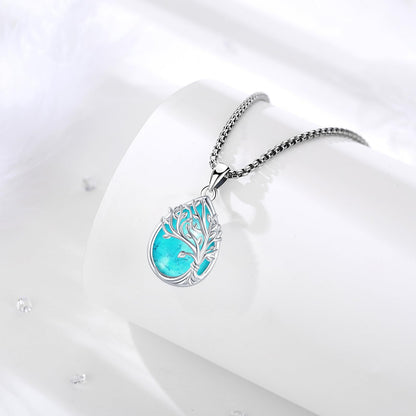 Jewelry Gifts - Tree of Life Necklace Sterling Silver Abalone Shell/Opal/Moonstone/Black Onyx/Turquoise/Malachite/Crystal Family Tree of Life Jewelry for Women Men