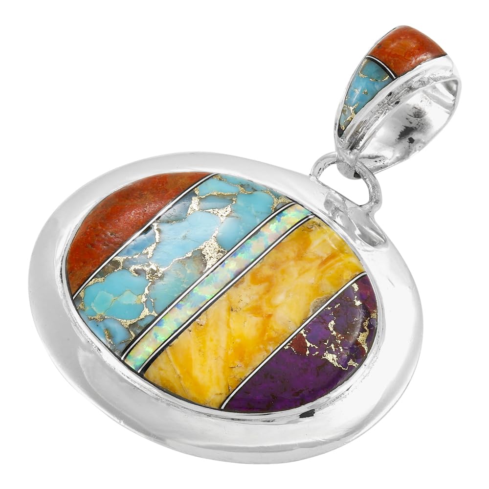 Turquoise Necklace Pendant 925 Sterling Silver Genuine Gemstones (20" Length)