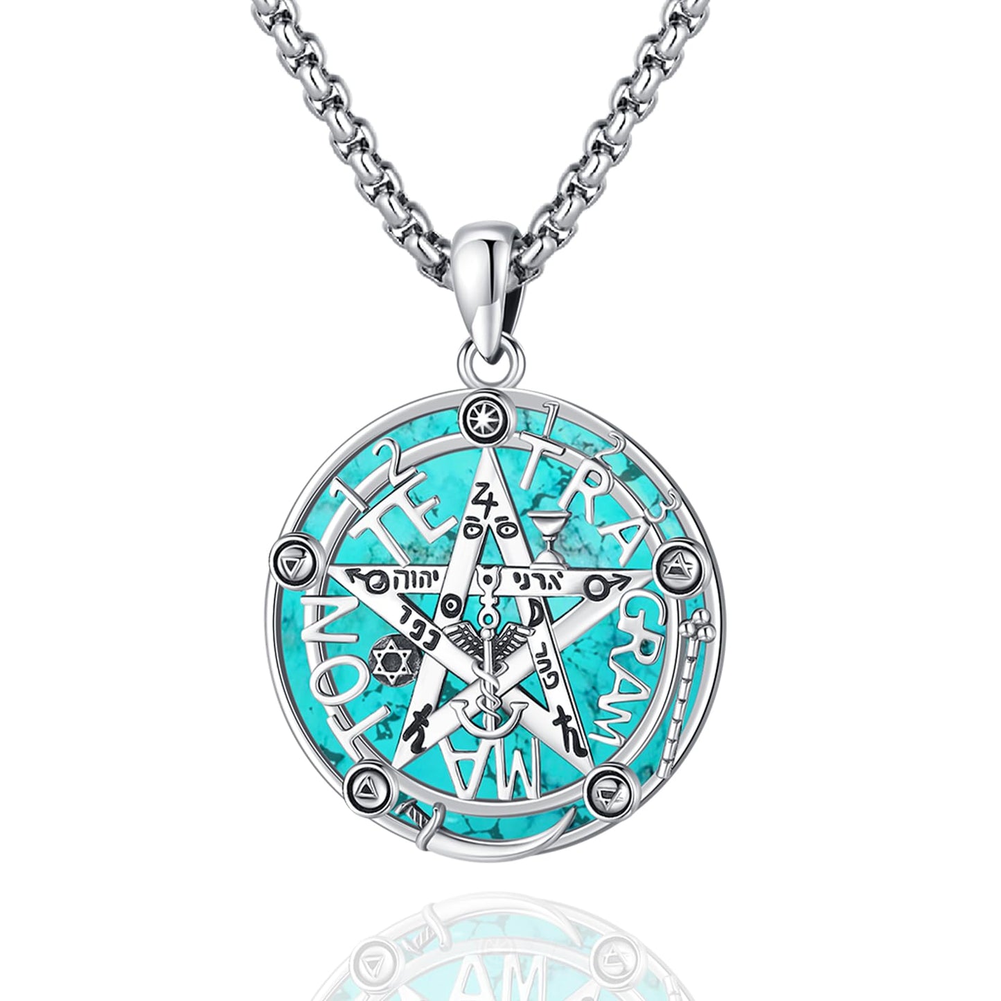 Turquoise Jewelry for Women Men 925 Sterling Silver Pendant Urn Necklaces for Ashes Picture Locket Necklace Thor Hammer Yggdrasil Virgen De Guadalupe St Michael Christopher Judas Witches Knot Necklace