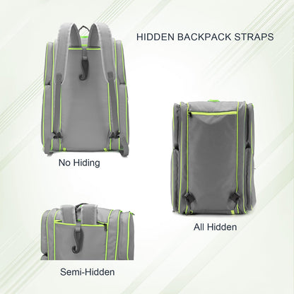 Pickleball Bag - Large Paddle Bag for 4 Paddles & Accessories - Fence Hook, Extra Pockets, Shoe Compartment