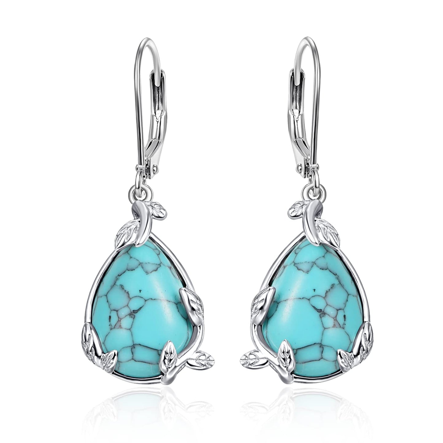 Palpitate Turquoise/Abalone Shell Earrings for Women 925 Sterling Silver Dangle Leverback Earrings Silver Jewelry Christmas Gifts