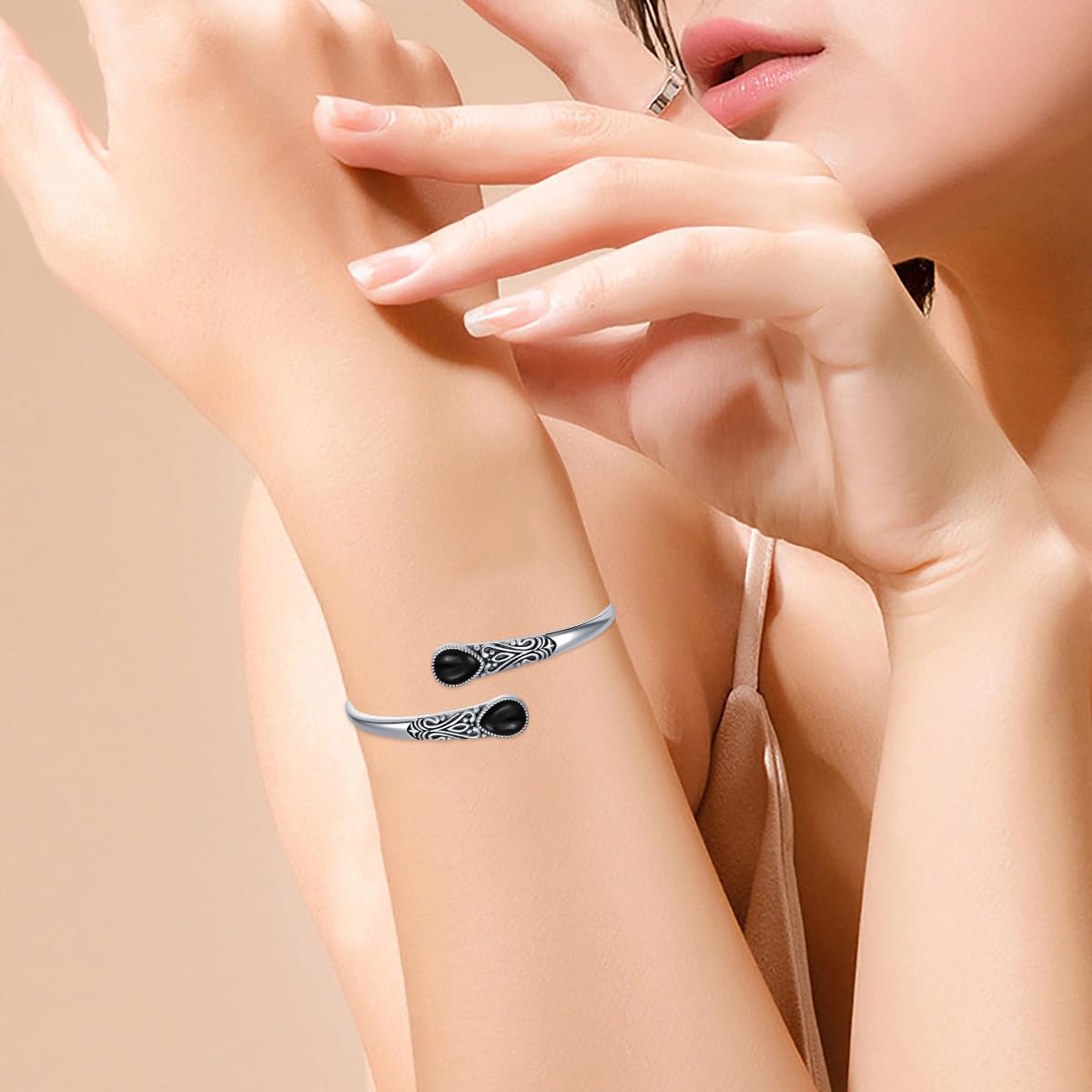 925 Sterling Silver Genuine Gemstone Bracelet for Women Men Handmade Adjustable Boho Navajo Style Bangle Cuff Natural Stone Jewelry Gift