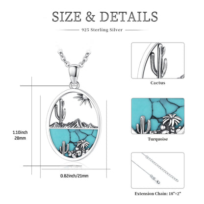 Midir&Etain Western Necklace 925 Sterling Silver Turquoise Pendant Highland Cow/Cow Skull/Hat/Tag/Cactus/Boot Cowgirl Country Jewelry for Women Men