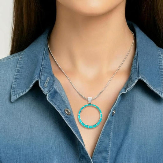 Turquoise Network Gemstone Pendant Necklace in 925 Sterling Silver Genuine Gemstones & Gemstones (24" Length)