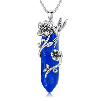 Hummingbird Necklace for Women 925 Sterling Silver Hexagonal Birthstone Gemstone Cute Bird Pendant for Girlfriends Jewelry for Her