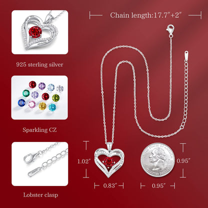 CDE Forever Love Heart Necklaces for Women, Wedding Anniversary, Birthday Mothers Day Christmas Day Gifts for Mom, Mother, Wife, friend, S925 Silver Jewelry with Birthstone Pendant
