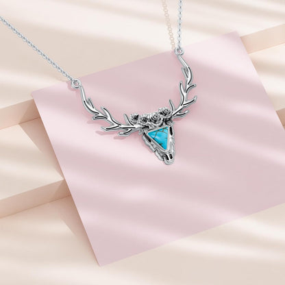 Antler Necklace 925 Sterling Silver Genuine Turquoise Deer Head Pendant Bohemian Western Jewelry Gifts for Women