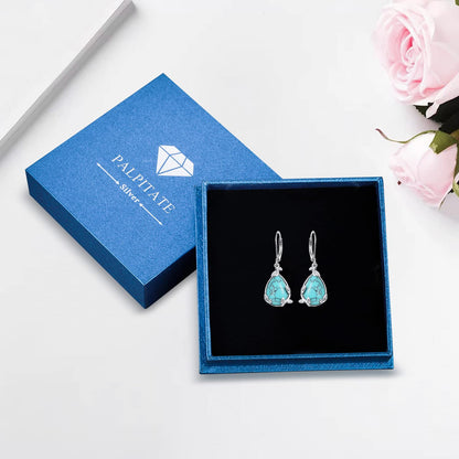 Palpitate Turquoise/Abalone Shell Earrings for Women 925 Sterling Silver Dangle Leverback Earrings Silver Jewelry Christmas Gifts