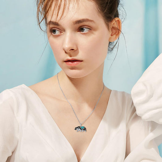 Turquoise Bear Necklace 925 Sterling Silver Genuine Blue Turquoise Vintage Nature Bear Pendant Western Jewelry Gifts for Women