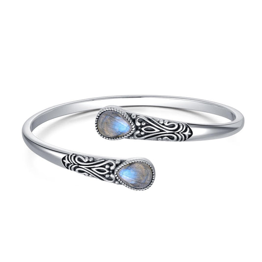 925 Sterling Silver Genuine Gemstone Bracelet for Women Men Handmade Adjustable Boho Navajo Style Bangle Cuff Natural Stone Jewelry Gift