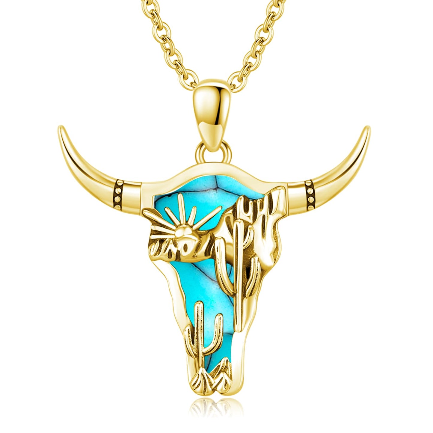 Midir&Etain Western Necklace 925 Sterling Silver Turquoise Pendant Highland Cow/Cow Skull/Hat/Tag/Cactus/Boot Cowgirl Country Jewelry for Women Men