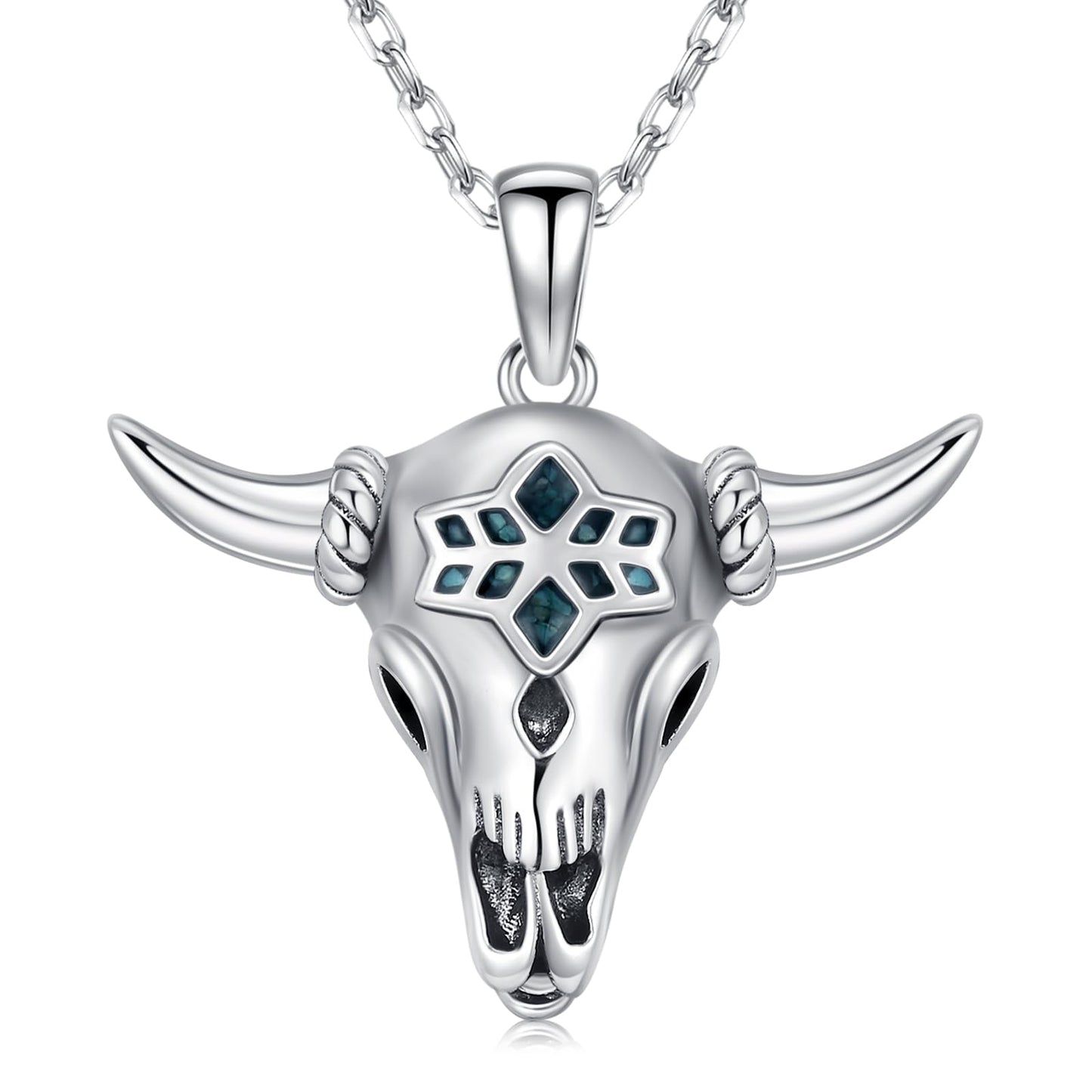 Midir&Etain Western Necklace 925 Sterling Silver Turquoise Pendant Highland Cow/Cow Skull/Hat/Tag/Cactus/Boot Cowgirl Country Jewelry for Women Men