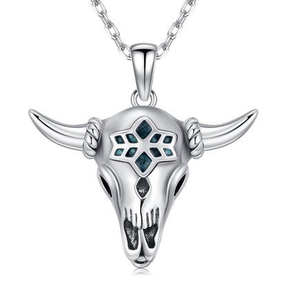 Midir&Etain Western Necklace 925 Sterling Silver Turquoise Pendant Highland Cow/Cow Skull/Hat/Tag/Cactus/Boot Cowgirl Country Jewelry for Women Men
