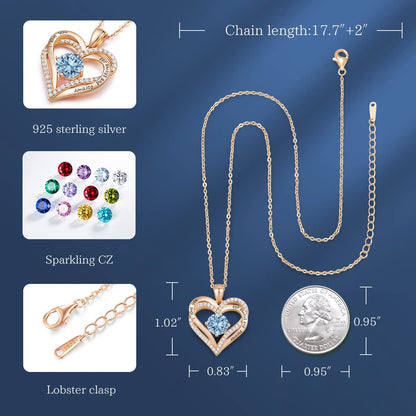 CDE Forever Love Heart Necklaces for Women, Wedding Anniversary, Birthday Mothers Day Christmas Day Gifts for Mom, Mother, Wife, friend, S925 Silver Jewelry with Birthstone Pendant