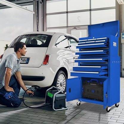 13-Drawer Double Door Rolling Tool Chest, 2 in 1 Detachable Tool Chest,Tool Box with Drawers and Wheels, Large Tool Cabinet with Lock, Metal Standing Toolbox for Garage Workshop-Red