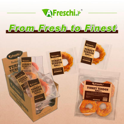 AFreschi Turkey Tendons for Dogs, USA-Sourced, Healthy Dog Treats, Rawhide-Free Puppy Chews, Long Lasting, All Natural, Hypoallergenic Dog Treats for Large Breeds, 1 Count Pack Bone (L)