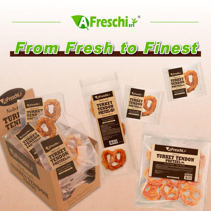 AFreschi Turkey Tendons for Dogs, USA-Sourced, Healthy Dog Treats, Rawhide-Free Puppy Chews, Long Lasting, All Natural, Hypoallergenic Dog Treats for Medium Breeds, 6 Count Pack Braid (M)