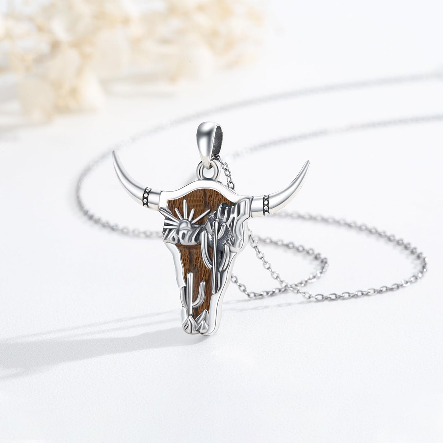 Midir&Etain Western Necklace 925 Sterling Silver Turquoise Pendant Highland Cow/Cow Skull/Hat/Tag/Cactus/Boot Cowgirl Country Jewelry for Women Men