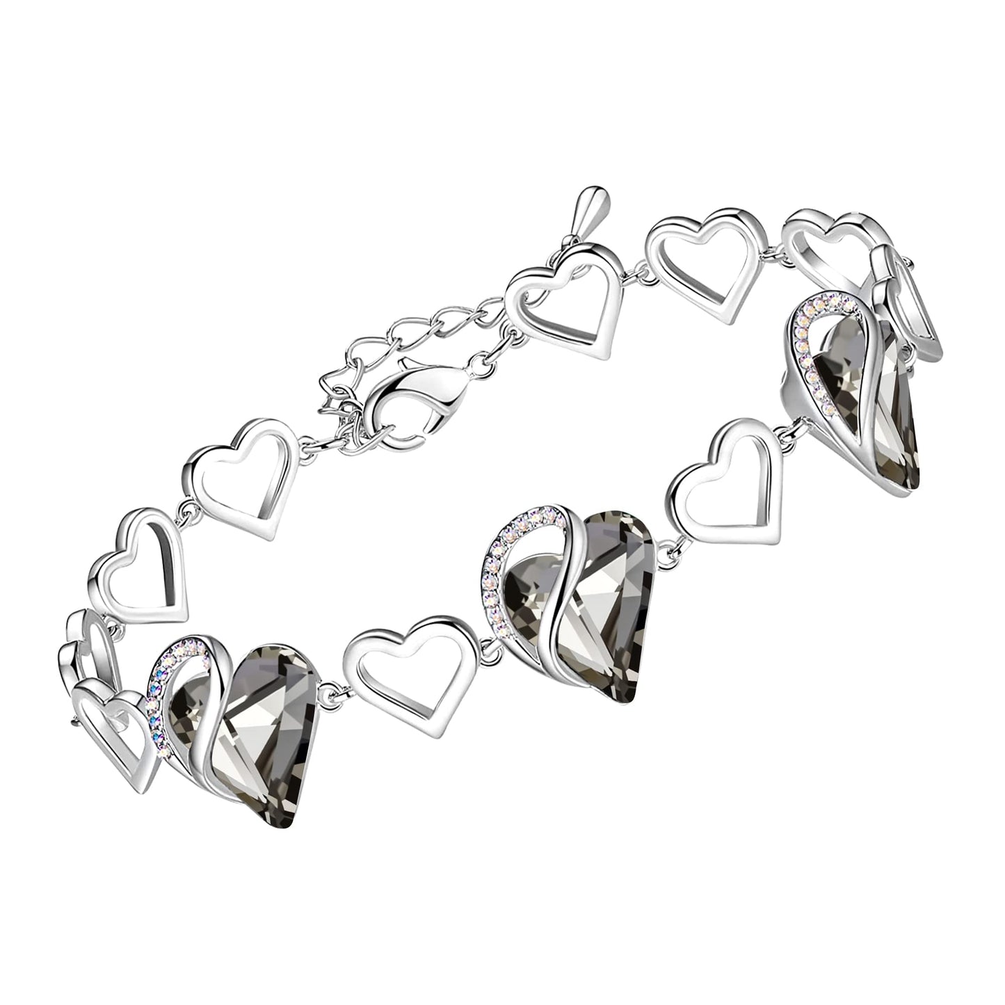 Leafael Infinity Love Heart Link Bracelets, Birthstone or Healing Stone Crystal Bracelet for Women, Silver Tone Jewelry Gifts for Her, 7-inch Chain and 2-inch Extender