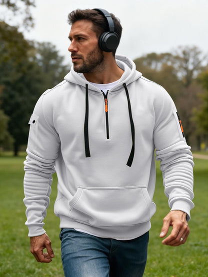 Men's Fleece Workout Athletic Pullover Hoodie Long Sleeve Basic Quarter Zip Pullover Sweatshirt with Kanga Pocket