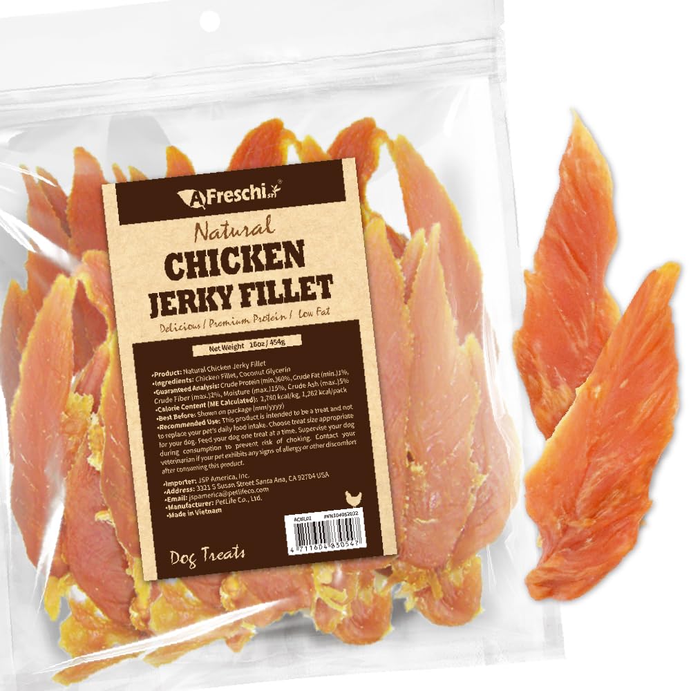 AFreschi Natural Chicken Fillet Jerky 16 oz, Dog Treats, All Natural, Grain-Free, High-Protein, Low Fat, Healthy & Easily Digestible