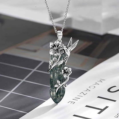 Hummingbird Necklace for Women 925 Sterling Silver Hexagonal Birthstone Gemstone Cute Bird Pendant for Girlfriends Jewelry for Her