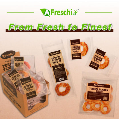 AFreschi Turkey Tendons for Dogs, USA-Sourced, Healthy Dog Treats, Rawhide-Free Puppy Chews, Long Lasting, All Natural, Hypoallergenic Dog Treats for Medium Breeds, 6 Count Pack Braid (M)