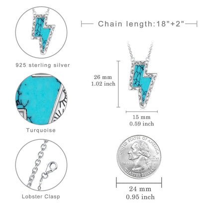 Western Cow Tag/Lightning Bolt/Bar Necklace 925 Sterling Silver Turquoise Necklaces for Women Western Jewelry Gifts for Women