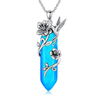 Hummingbird Necklace for Women 925 Sterling Silver Hexagonal Birthstone Gemstone Cute Bird Pendant for Girlfriends Jewelry for Her