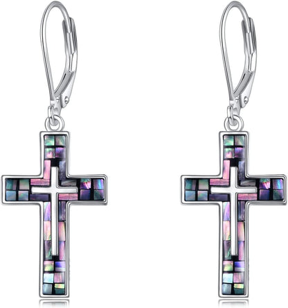YFN Cross Earrings Sterling Silver Dangle Drop Leverback Cross Earrings Religion Jewelry Christians Gifts for Women Men
