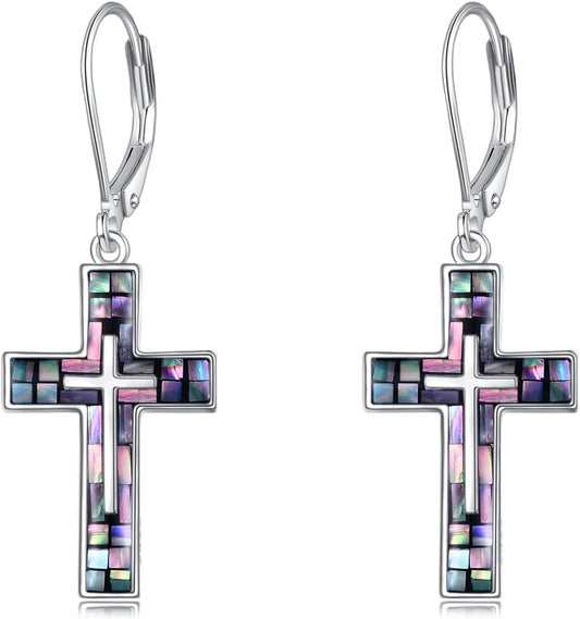 YFN Cross Earrings Sterling Silver Dangle Drop Leverback Cross Earrings Religion Jewelry Christians Gifts for Women Men