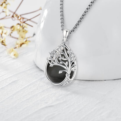 Jewelry Gifts - Tree of Life Necklace Sterling Silver Abalone Shell/Opal/Moonstone/Black Onyx/Turquoise/Malachite/Crystal Family Tree of Life Jewelry for Women Men