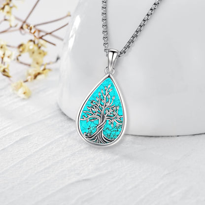 Jewelry Gifts - Tree of Life Necklace Sterling Silver Abalone Shell/Opal/Moonstone/Black Onyx/Turquoise/Malachite/Crystal Family Tree of Life Jewelry for Women Men