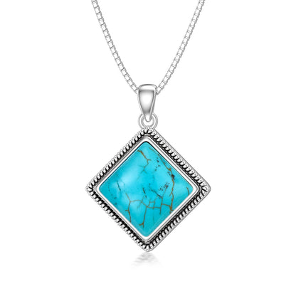 Turquoise Necklace 925 Sterling Silver Natural Turquoise Gemstone Pendant Vintage Bohemian Western Jewelry Gifts for Women