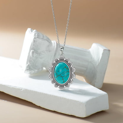 Turquoise Necklace 925 Sterling Silver Natural Turquoise Gemstone Pendant Vintage Bohemian Western Jewelry Gifts for Women