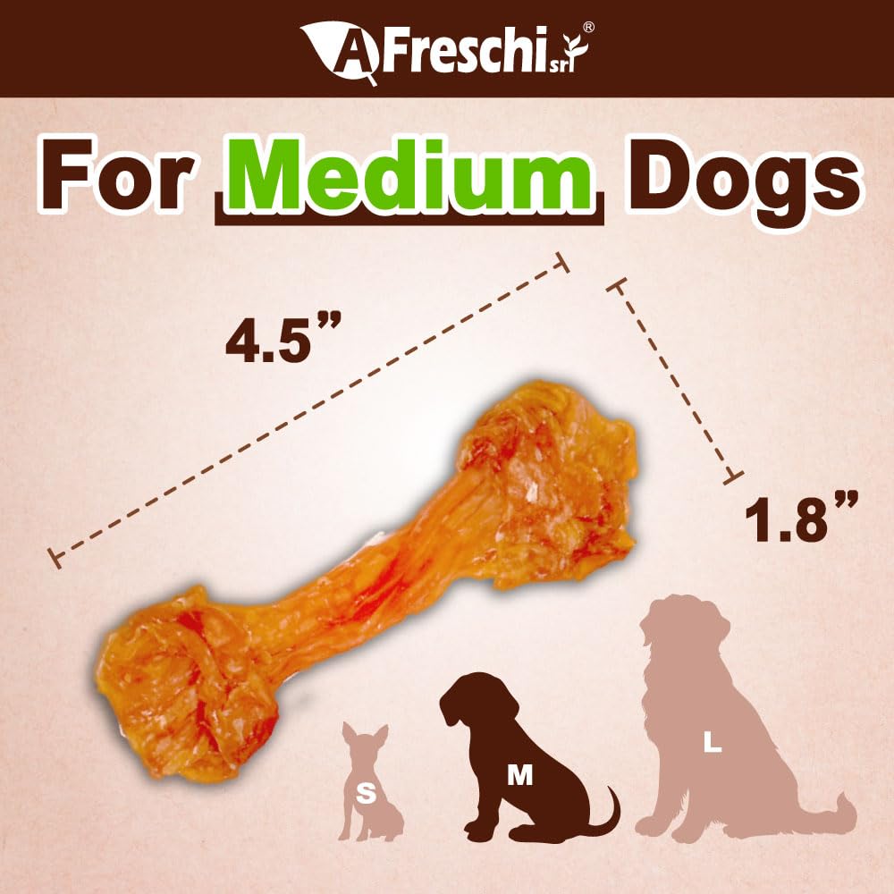 AFreschi Turkey Tendons for Dogs, USA-Sourced, Healthy Dog Treats, Rawhide-Free Puppy Chews, Long Lasting, All Natural, Hypoallergenic Dog Treats for Medium Breeds, 6 Count Pack Braid (M)