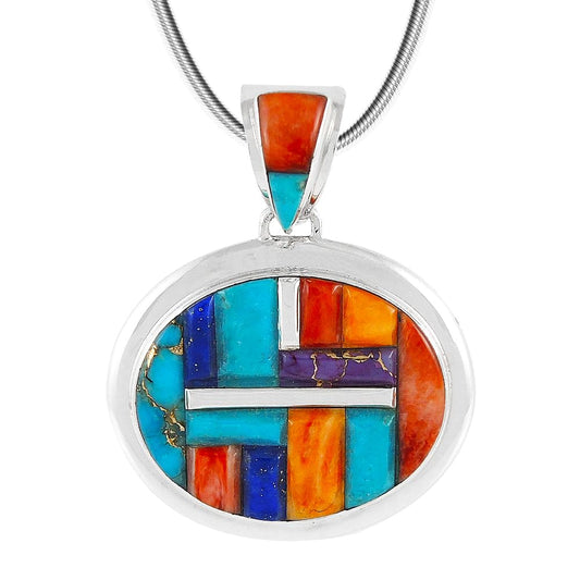 Turquoise Necklace Pendant 925 Sterling Silver Genuine Gemstones (20" Length)