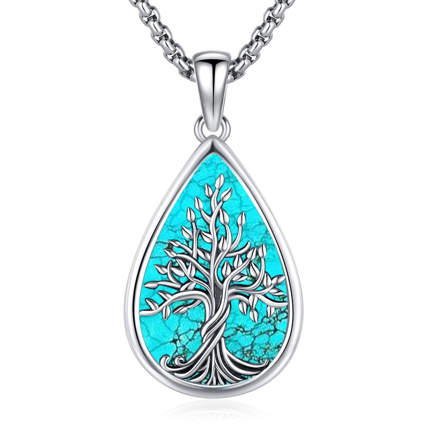Jewelry Gifts - Tree of Life Necklace Sterling Silver Abalone Shell/Opal/Moonstone/Black Onyx/Turquoise/Malachite/Crystal Family Tree of Life Jewelry for Women Men