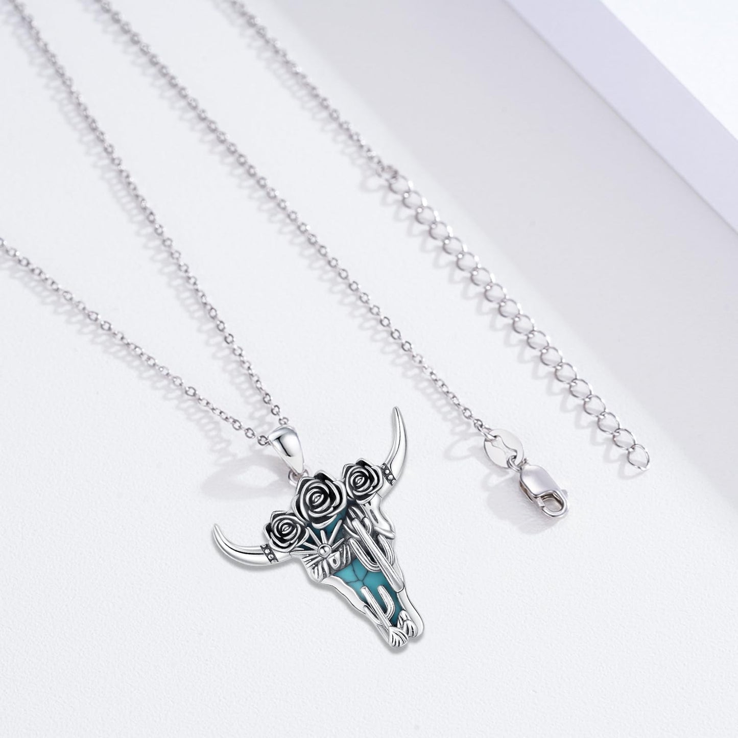 Midir&Etain Western Necklace 925 Sterling Silver Turquoise Pendant Highland Cow/Cow Skull/Hat/Tag/Cactus/Boot Cowgirl Country Jewelry for Women Men