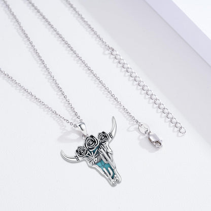 Midir&Etain Western Necklace 925 Sterling Silver Turquoise Pendant Highland Cow/Cow Skull/Hat/Tag/Cactus/Boot Cowgirl Country Jewelry for Women Men