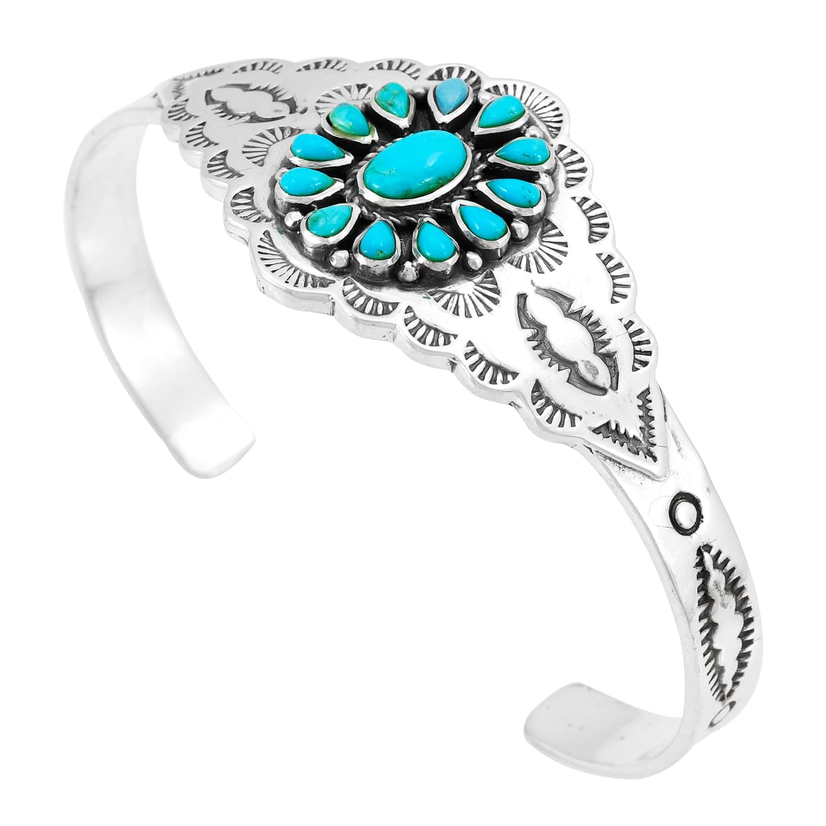 Turquoise Bracelet Sterling Silver 925 Genuine Gemstones Cuff Bracelet